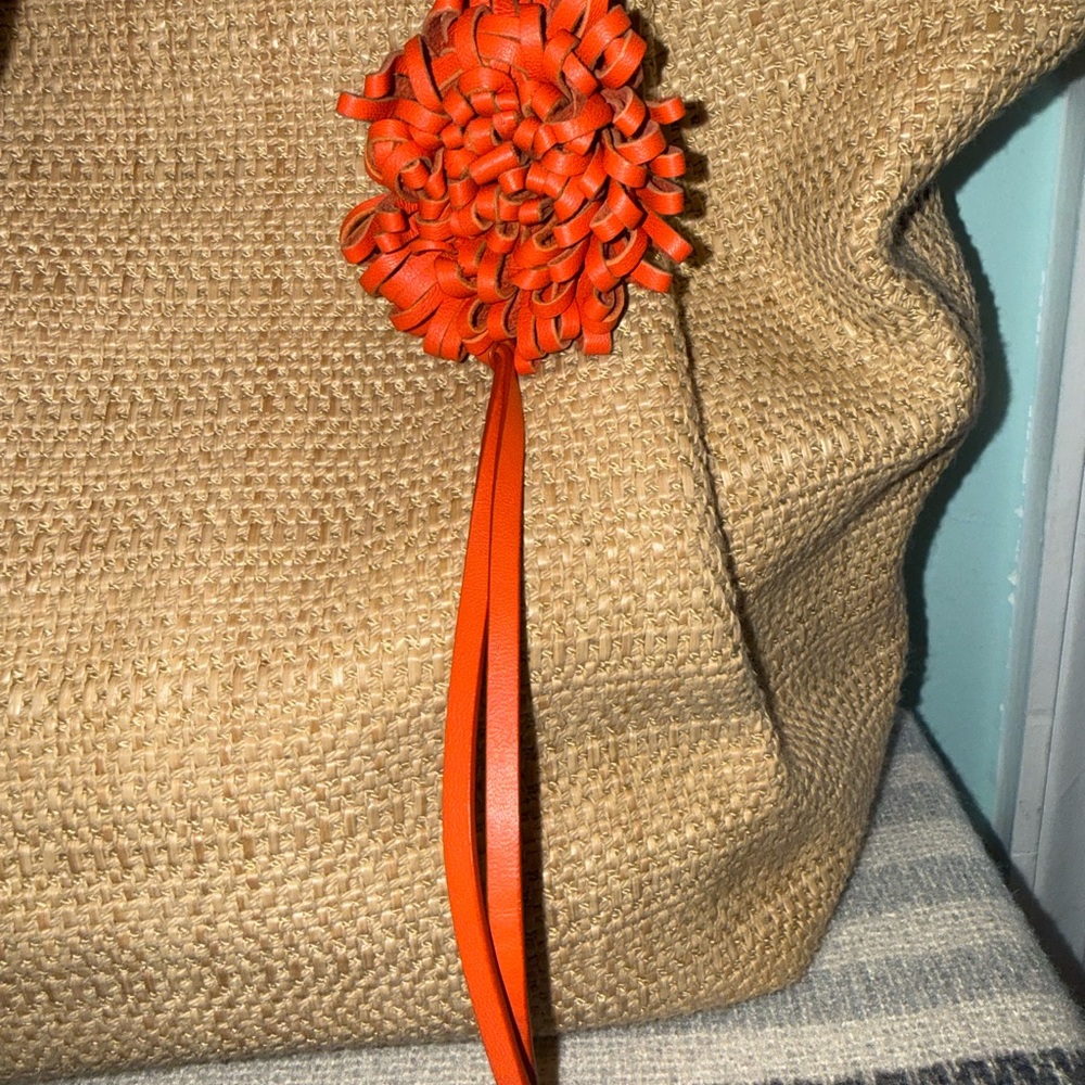 Come Haan Straw Tote with Orange Leather Trim - Picture 3 of 6